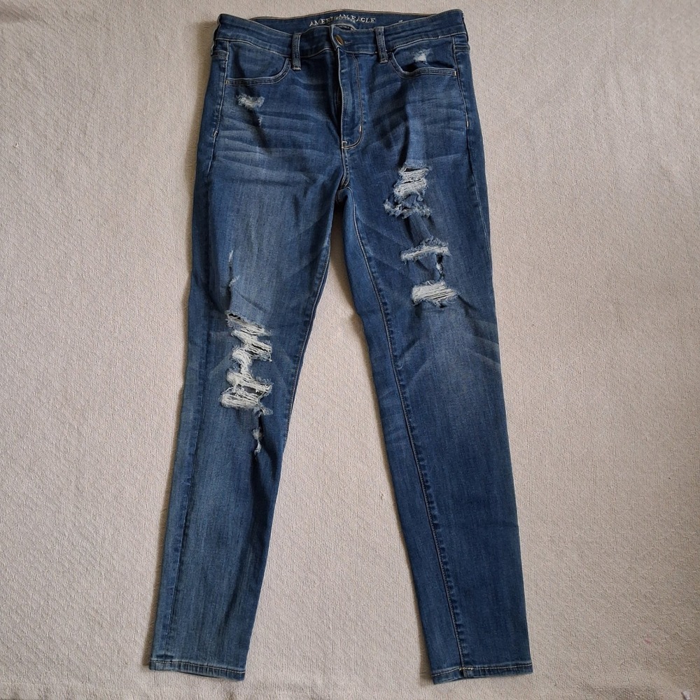 american eagle 90s grunge ripped hi rise jegging distressed denim jeans size 12